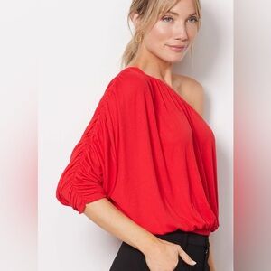 LNA Ashra Red One-Shoulder Top